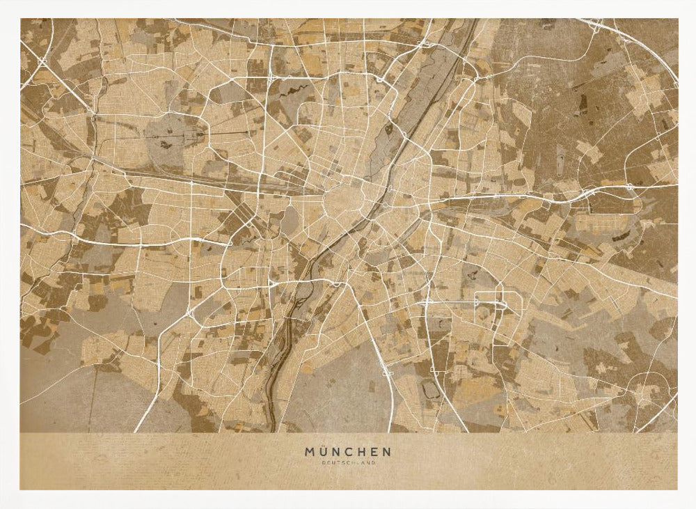 Sepia vintage map of Munich Germany Poster