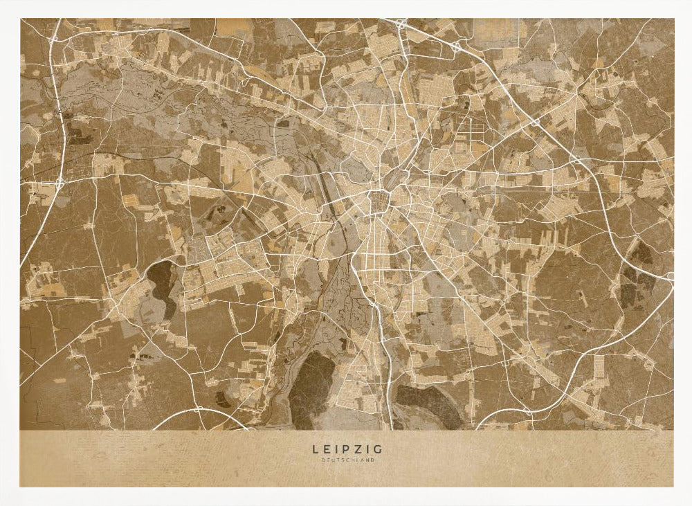 Sepia vintage map of Leipzig Germany Poster