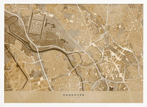 Sepia vintage map of Hannover downtown Germany Poster