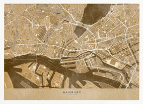 Sepia vintage map of Hamburg downtown Germany Poster