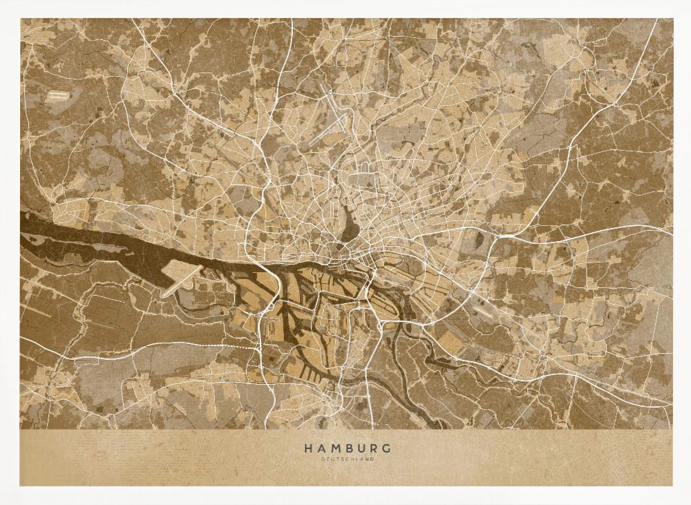 Sepia vintage map of Hamburg Germany Poster