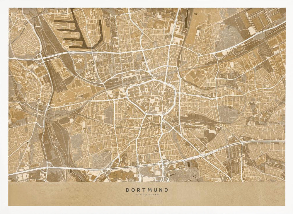 Sepia vintage map of Dortmund Germany Poster