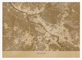 Sepia vintage map of Bremen Germany Poster