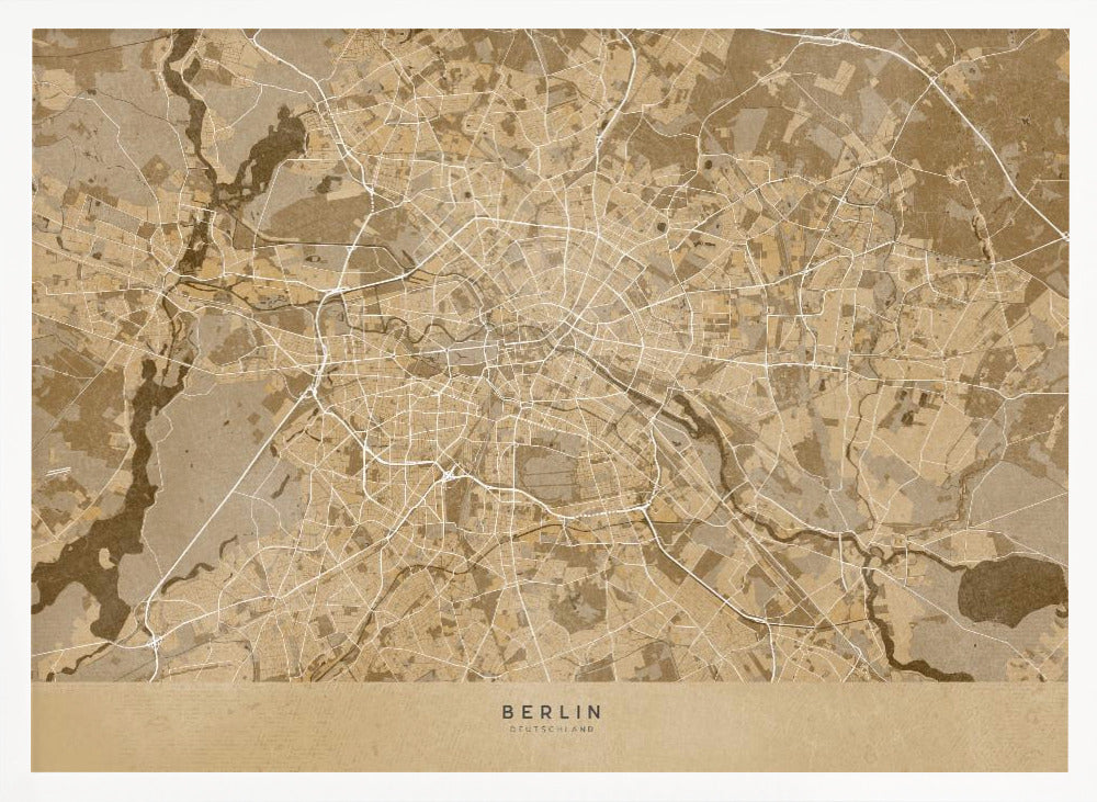 Sepia vintage map of Berlin in Germany Poster