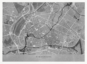 Gray vintage map of Strasbourg downtown France Poster