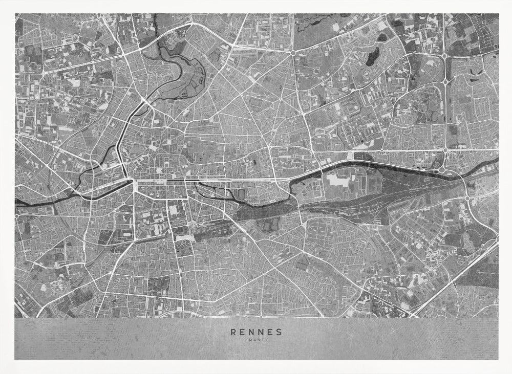 Gray vintage map of Rennes France Poster