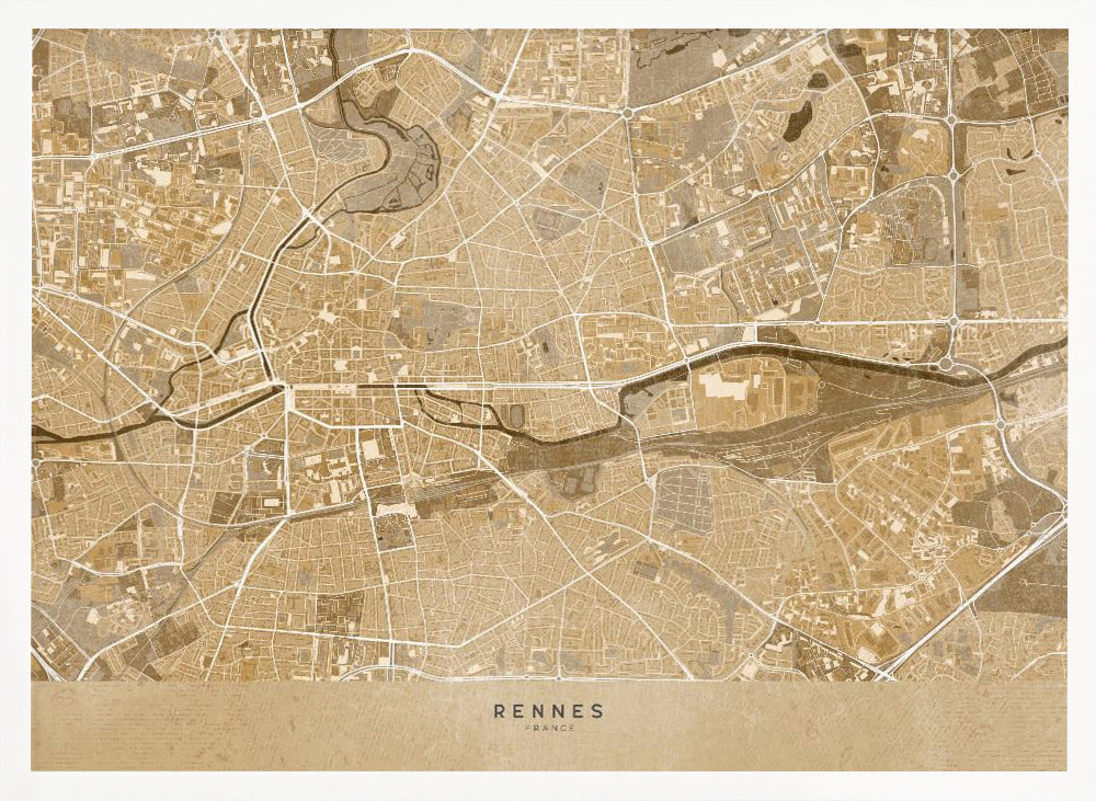 Sepia vintage map of Rennes France Poster