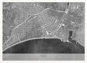 Gray vintage map of Nice downtown France Poster