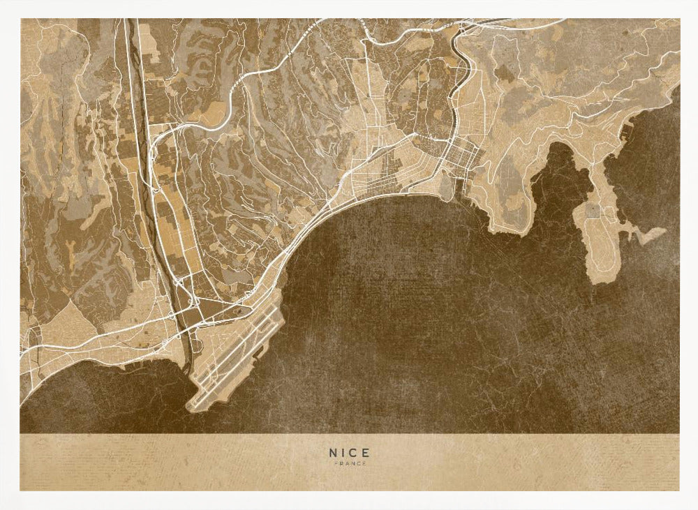 Sepia vintage map of Nice France Poster