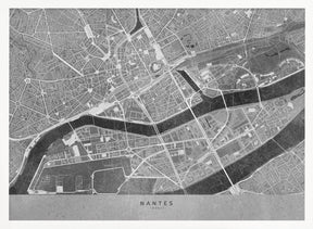 Gray vintage map of Nantes downtown France Poster