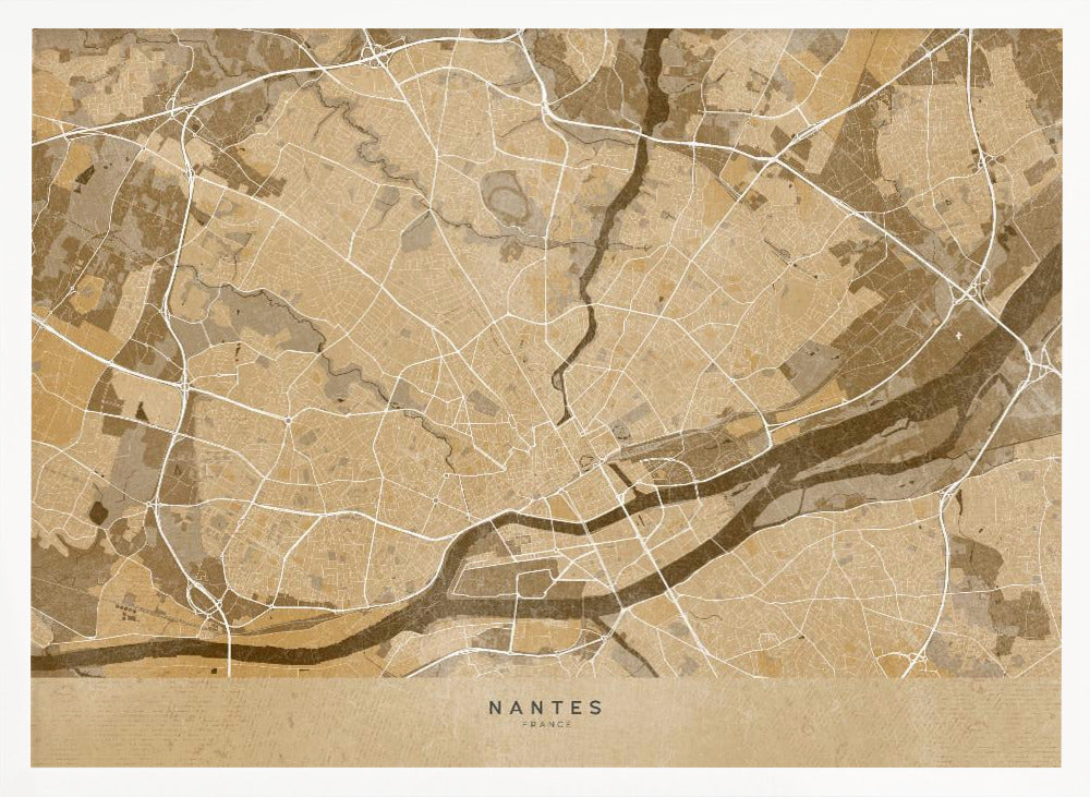 Sepia vintage map of Nantes France Poster