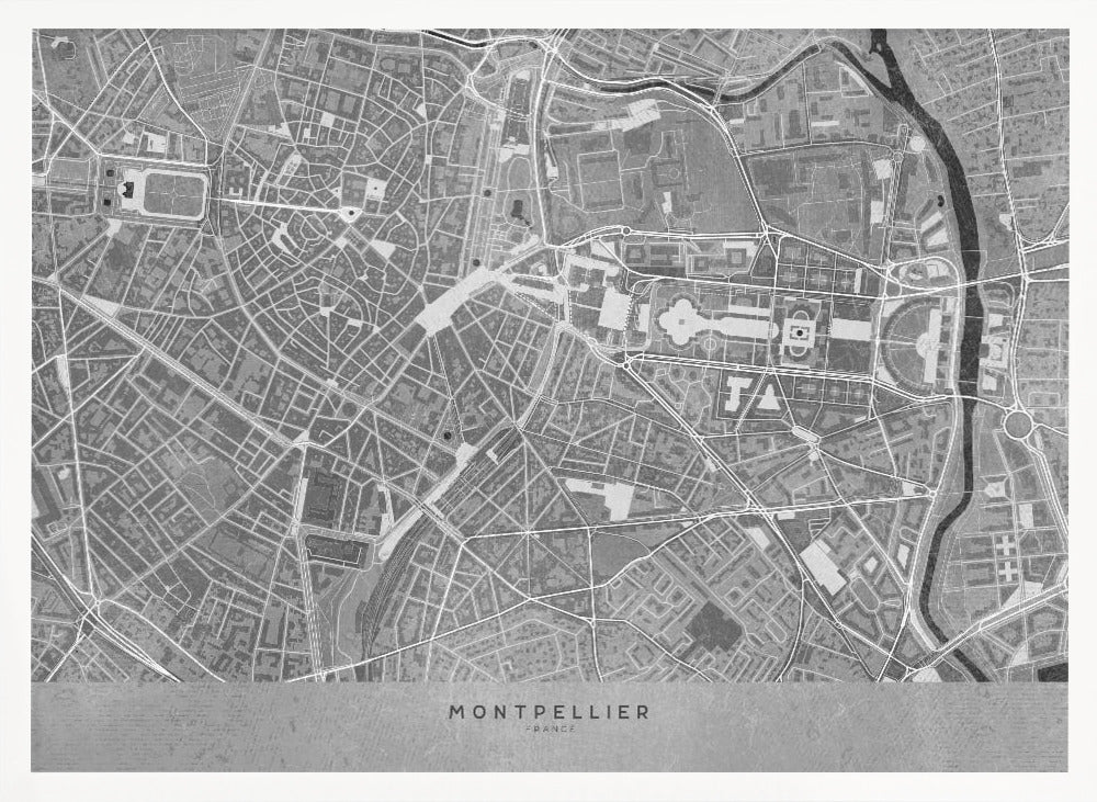 Gray vintage map of Montpellier downtown France Poster