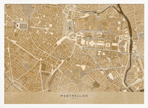 Sepia vintage map of Montpellier downtown France Poster