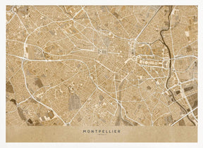 Sepia vintage map of Montpellier France Poster