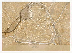 Sepia vintage map of Lille downtown France Poster