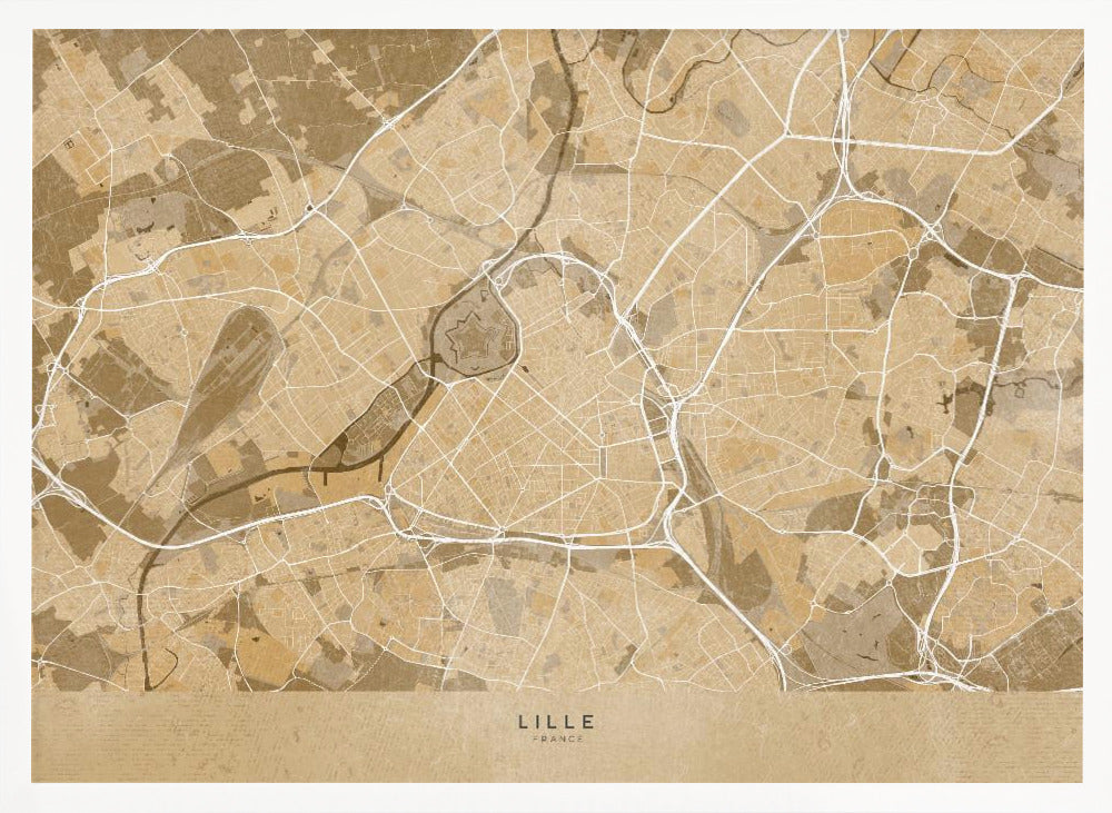 Sepia vintage map of Lille France Poster