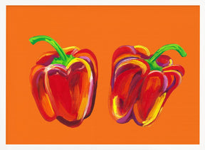 Peppers On Orange Poster