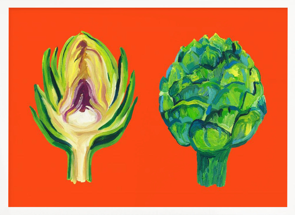 Artichokes On Orange Poster