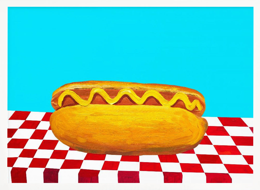 Hot Dog With Mustard Red Check Blue Poster