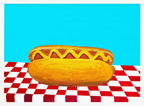 Hot Dog With Mustard Red Check Blue Poster