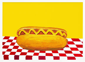 Hot Dog With Mustard Red Check Yellow Poster