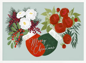 Floral mittens Merry Christmas in mint Poster