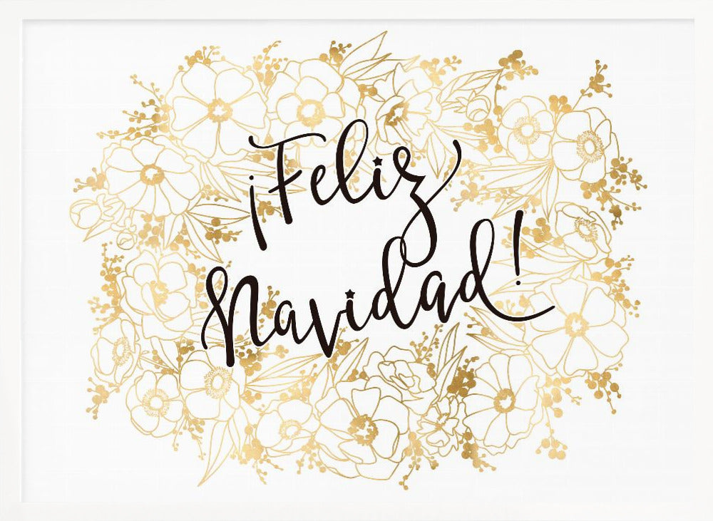 Feliz Navidad with golden flowers Poster