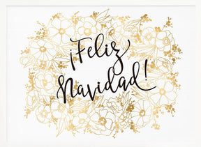 Feliz Navidad with golden flowers Poster