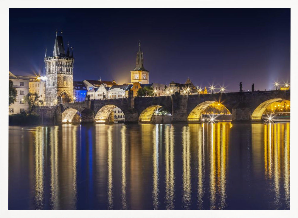 Night impression of Charles Bridge with Old Town Bridge Tower Poster