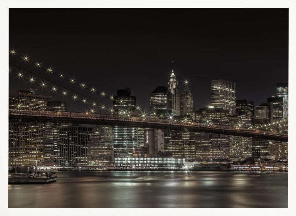 MANHATTAN SKYLINE &amp; BROOKLYN BRIDGE Idyllic Nightscape Poster