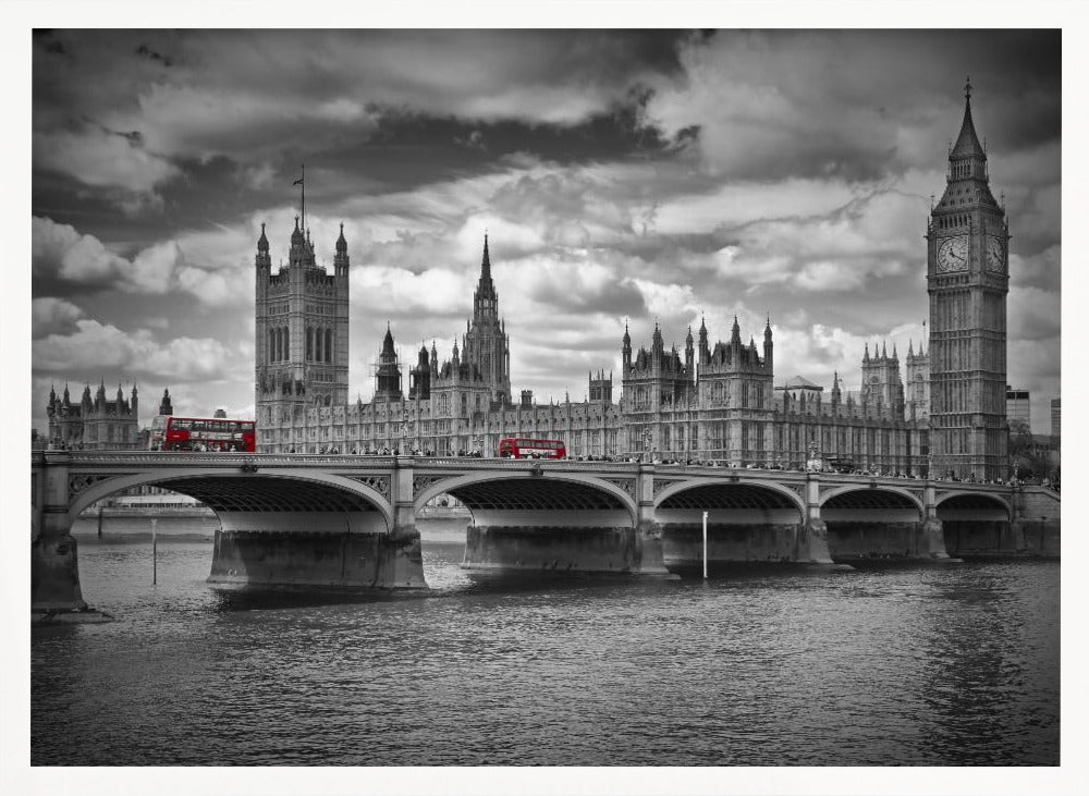 LONDON Houses of Parliament &amp; Red Buses Poster