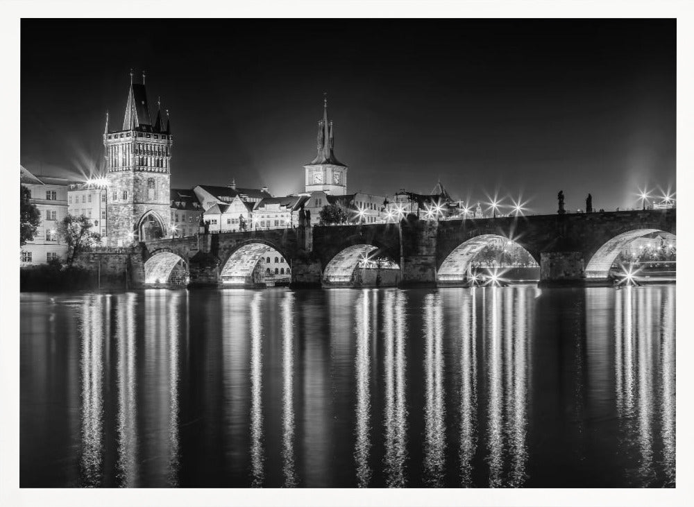 Night impression of Charles Bridge in Prague - Monochrome Poster