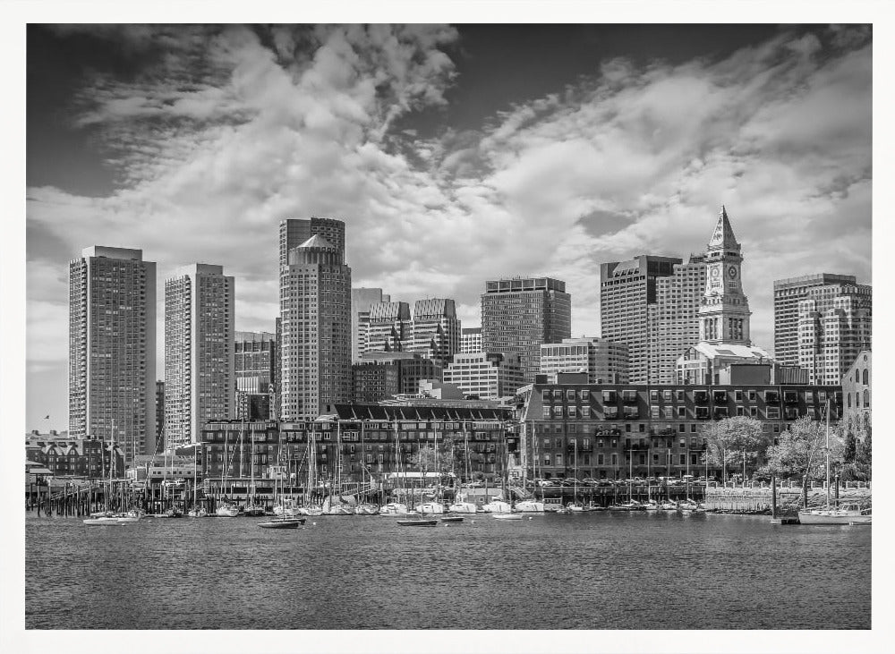 BOSTON Skyline North End &amp; Financial District - Monochrome Poster