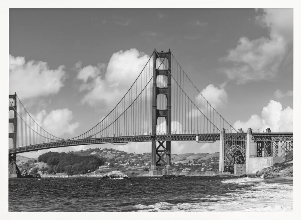 GOLDEN GATE BRIDGE Baker Beach Panoramic View | Monochrome Poster