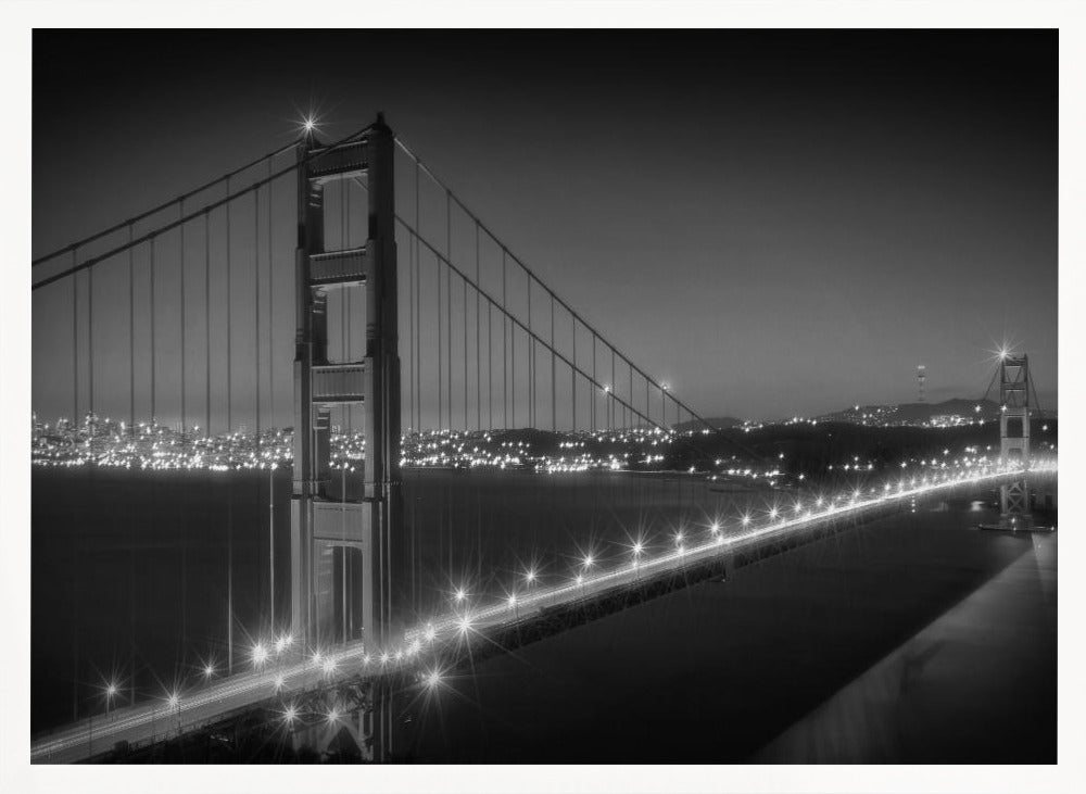 Monochrome Cityscape of Golden Gate Bridge Poster