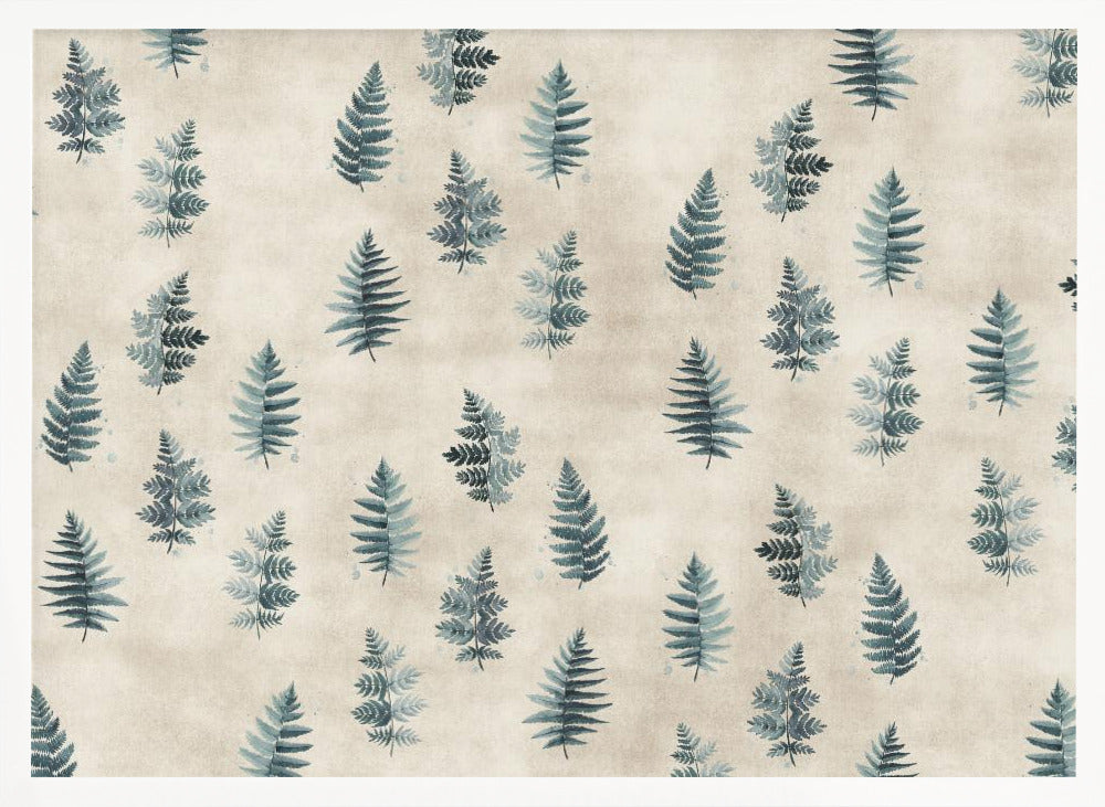 Teal watercolor ferns placed pattern Poster