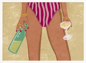 Girl with wine at the beach Poster