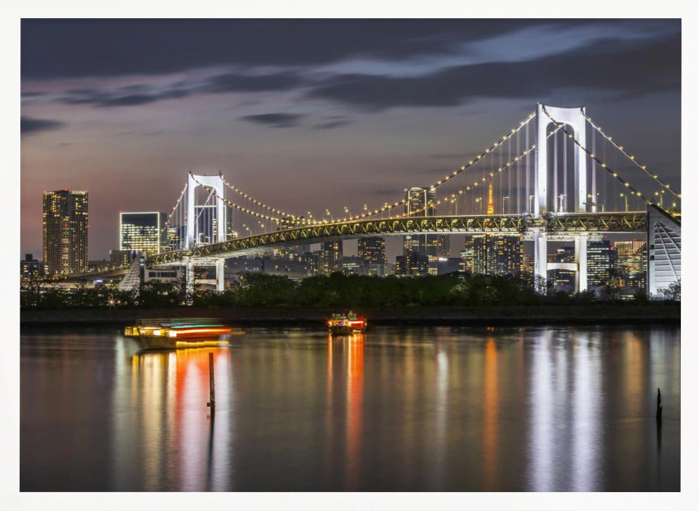 Gorgeous Rainbow Bridge and Tokyo Skyline at sunset - Panorama Poster