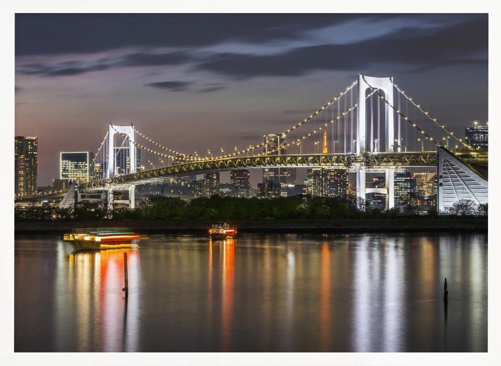 Gorgeous Rainbow Bridge and Tokyo Skyline at sunset Poster