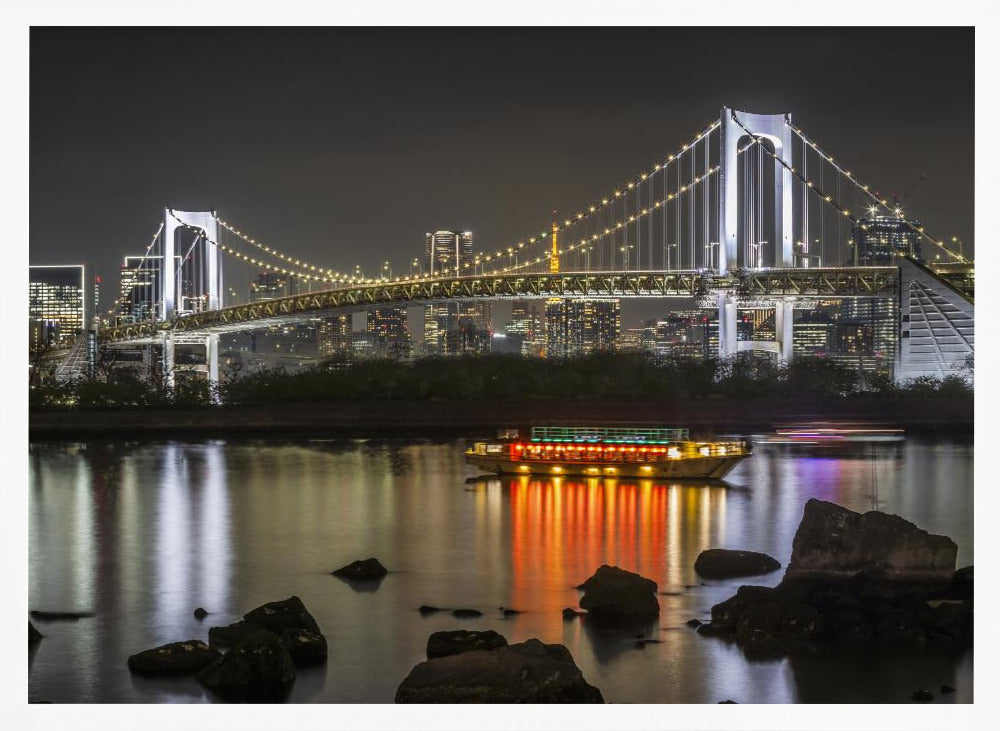 Gorgeous Rainbow Bridge with Tokyo Skyline in the evening Poster