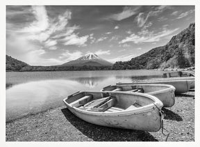 Idyllic Lake Shoji with Mount Fuji - monochrome Poster