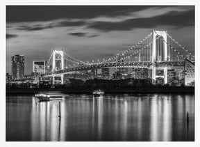 Gorgeous Rainbow Bridge and Tokyo Skyline at sunset - monochrome panorama Poster