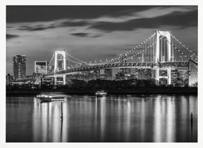 Charming Rainbow Bridge and Tokyo Skyline at sunset - monochrome panorama Poster