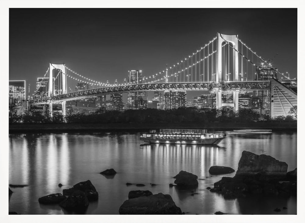 Gorgeous Rainbow Bridge with Tokyo Skyline in the evening - monochrome Poster