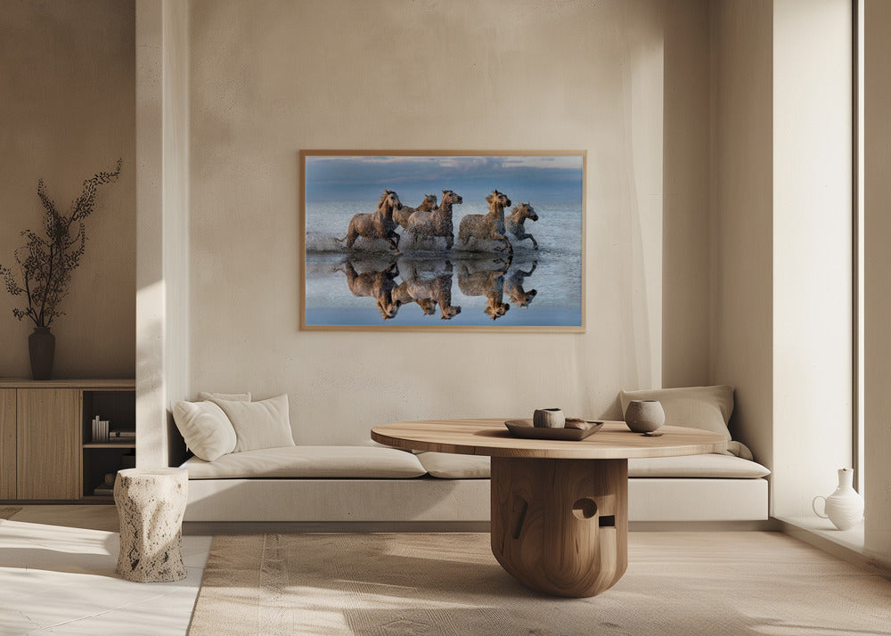 Horses and reflection Poster