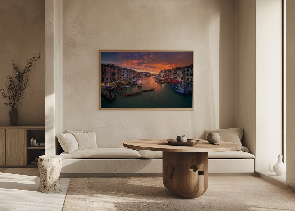 Grand Canal at sunset , view from the Rialto bridge , Venice . Poster