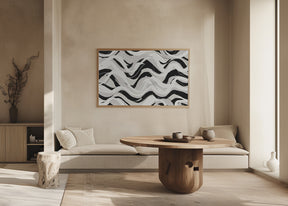 White Black Waves Pattern Square Poster