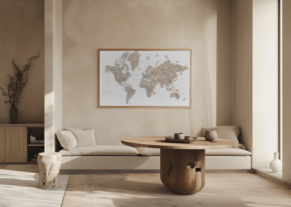 Detailed world map with cities, Abey Poster