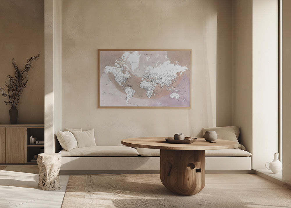 Detailed world map with cities Qawi Poster