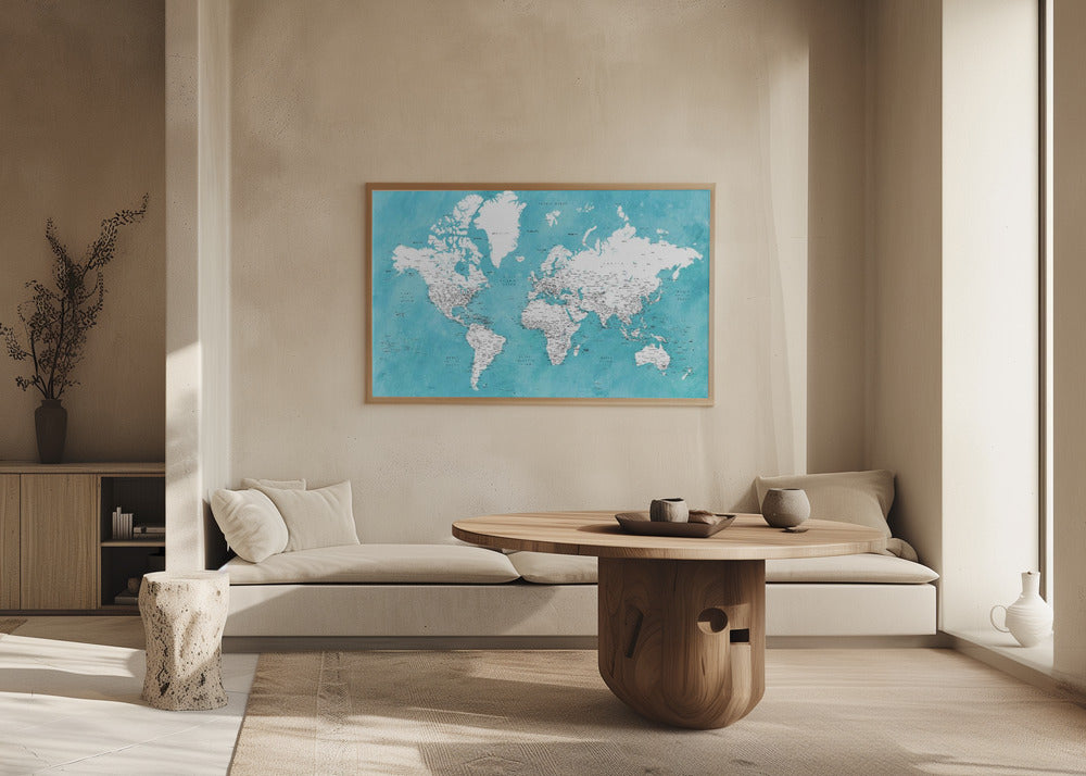 Detailed world map with cities Idrak Poster